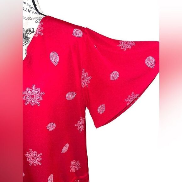 LuLaRoe Womens Large Xanthe Romper Red Bell Sleeves & V-Neck Casual Elegant - Picture 6 of 16